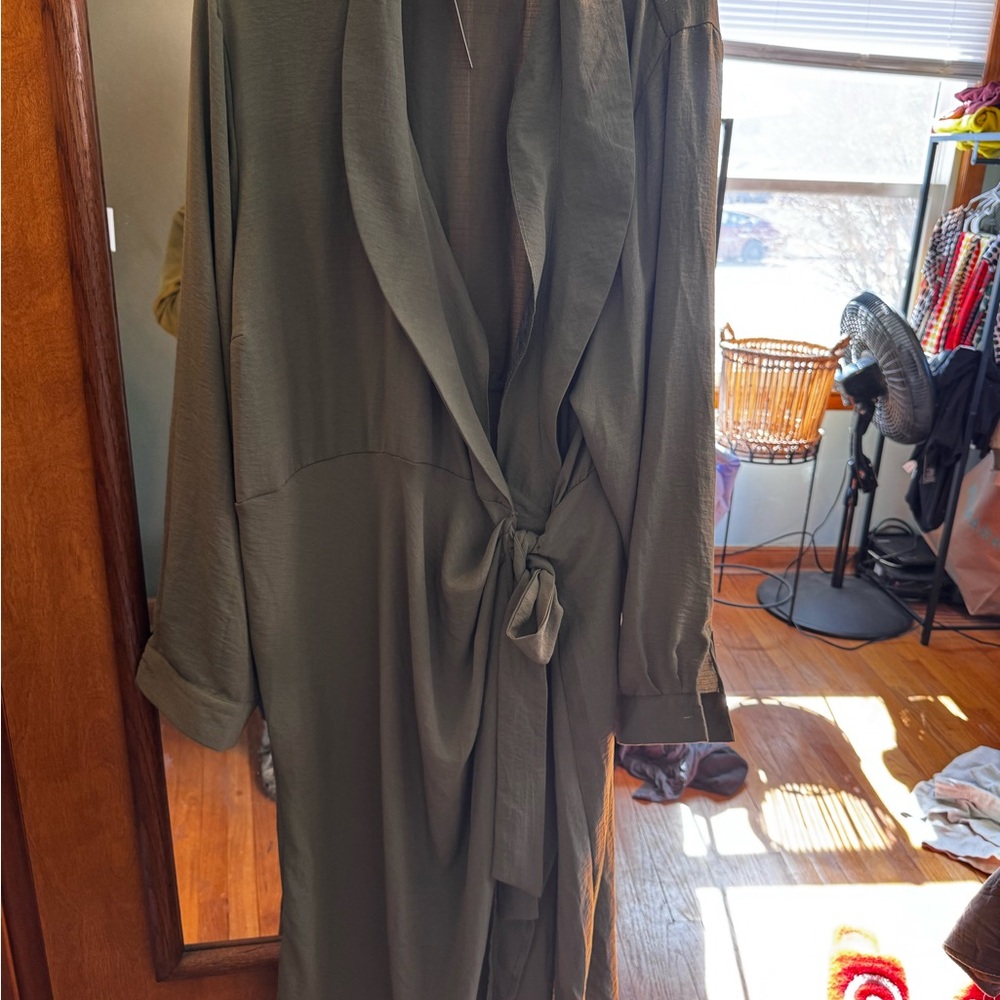 ASOS Curve Olive Green Long Sleeve Wrap Dress